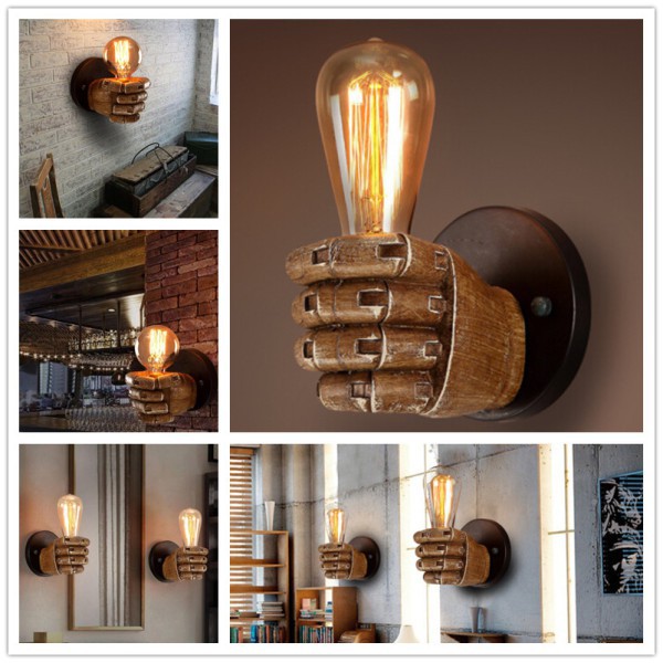 E27 Retro Style Fist Shape Wall Light Holder Resin Lamp Dinning Hall