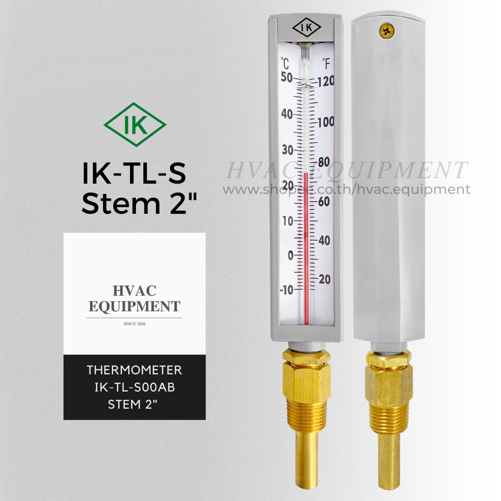IKTLS Stem 2" แบบเกลียวออกล่าง Industrial Glass Thermometer