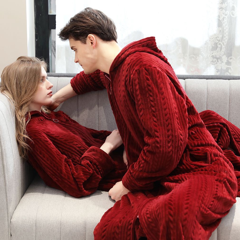 Mens Zipper Fleece Robe with Hood Soft Full Length Long Bathrobe Coat