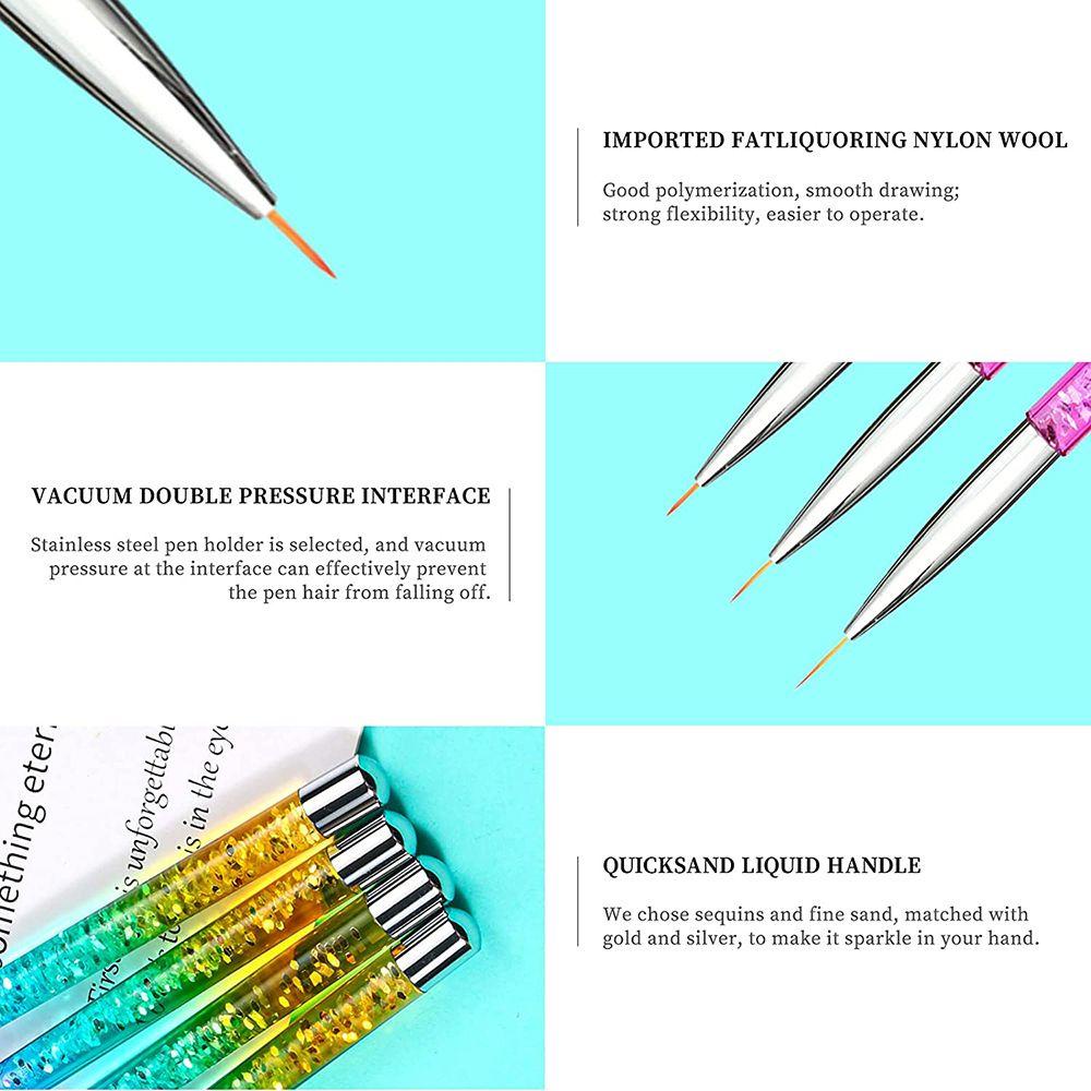 HS 3 PCS Manicure Accessories Nail Liner Brushes Nail Art Tools UV Gel