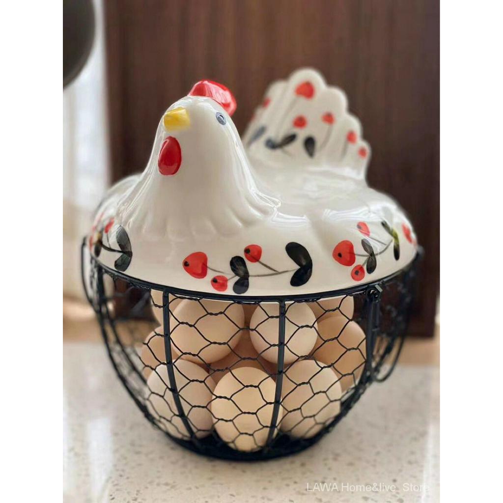 Creative Rural Style Ceramic Hen Storage Box Egg Storage Basket Garlic Onion Fruit and Vegetable