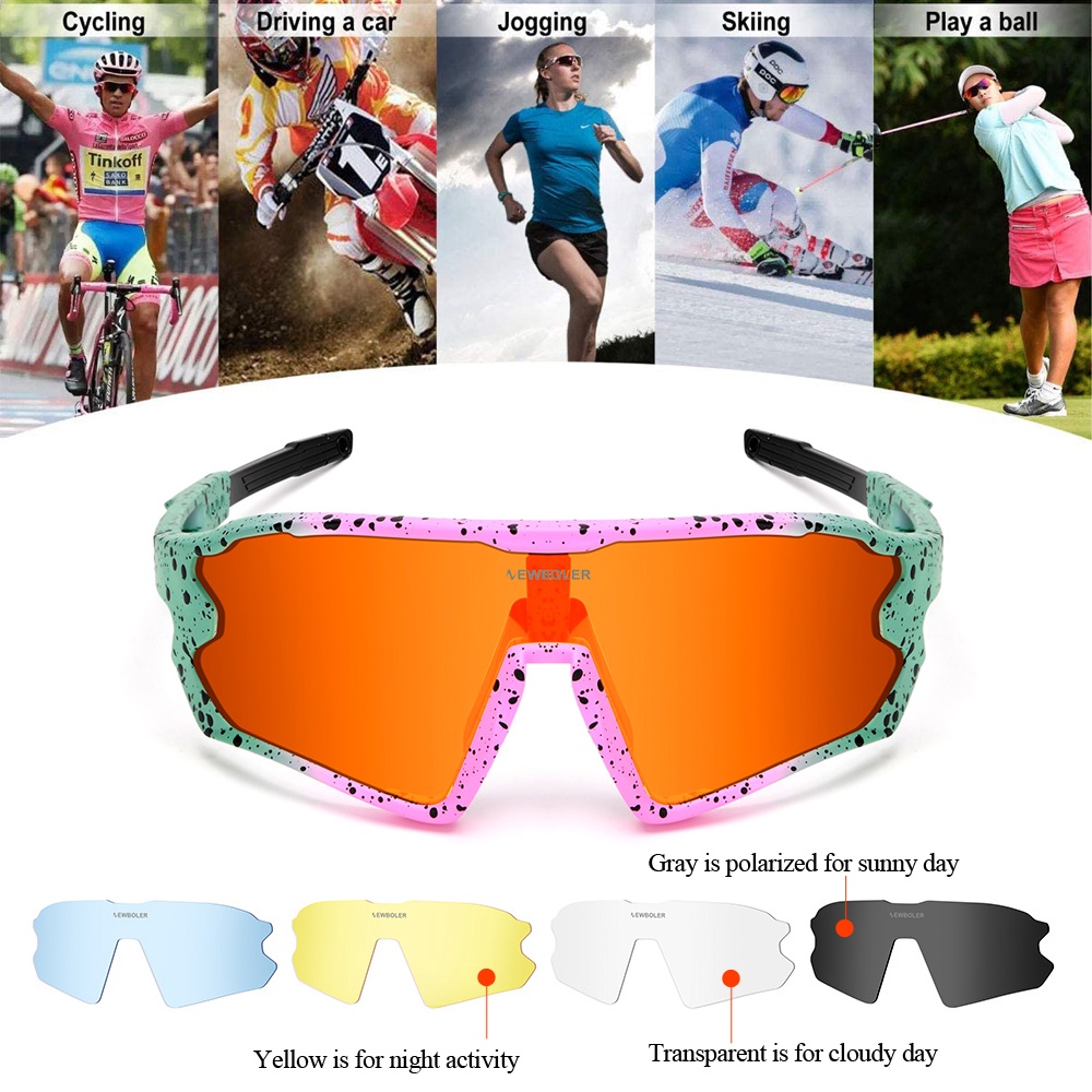 NEWBOLER Polarized Sports Sunglasses 5 Lenses Men Women Cycling Glasses
