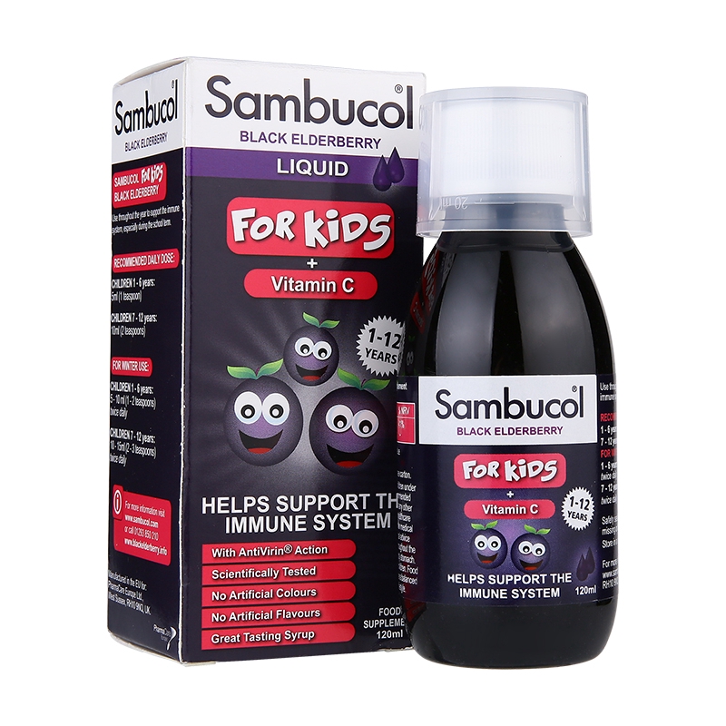 Sambucol Black Elderberry Baby Children's Syrup Vitamin C 120ml สีดำ ต้นอูน น้ำเชื่อมสำหรับเด็ก