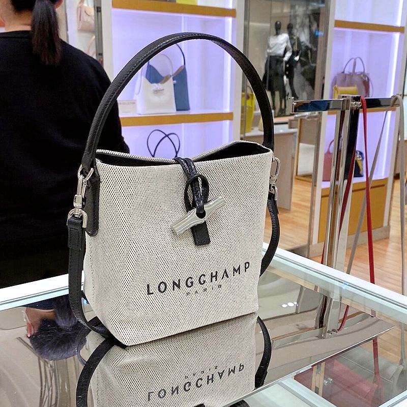 กระเป๋า Longchamp แท้ กระเป๋าทรงถัง ผ้าใบ กระเป๋าถือ handbag shoulder