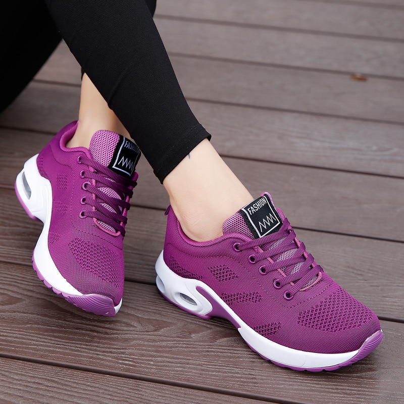 Walking air cushion platform sneakers women shoes 2021 laceup mesh