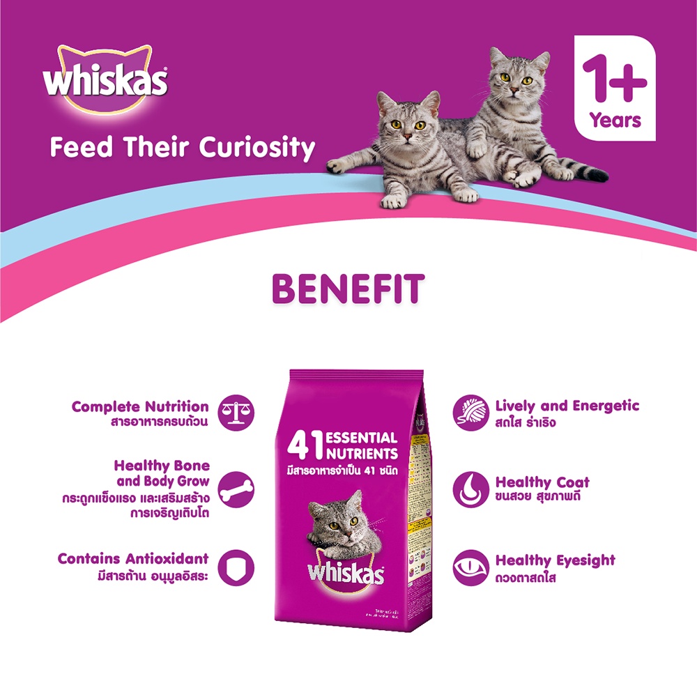 WHISKAS DRY CAT FOOD DRY POCKETS ADULT GOURMET SEAFOOD FLAVOUR 3 kg วิ