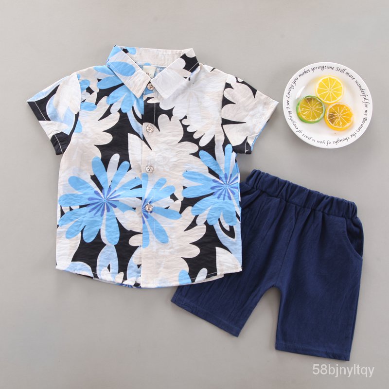 Boy fashion suit 06 years old boy summer shirt suit kid clothes baby boy flower pattern shirt