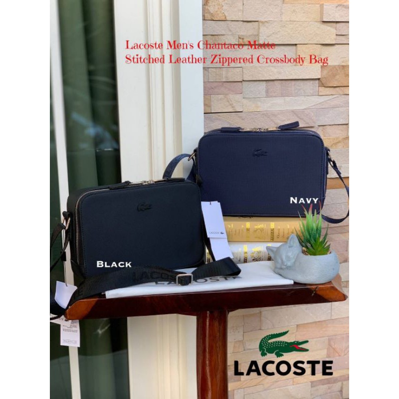 890.ลดถูกมากกLacoste Mens Chantaco Matte Stitched Leather Zippered Crossbody Bag tj