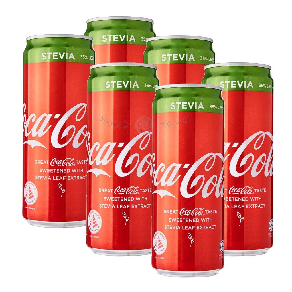 โค๊ก หญ้าหวาน 320 ml แพ๊ค 6 กระป๋อง CocaCola Stevia Flavor Coke 320ml