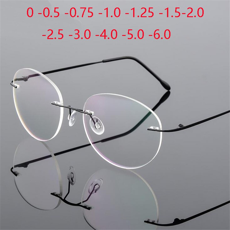 แว่นตาTitanium Alloy Framless Round Myopia Glasses Finished Women Men