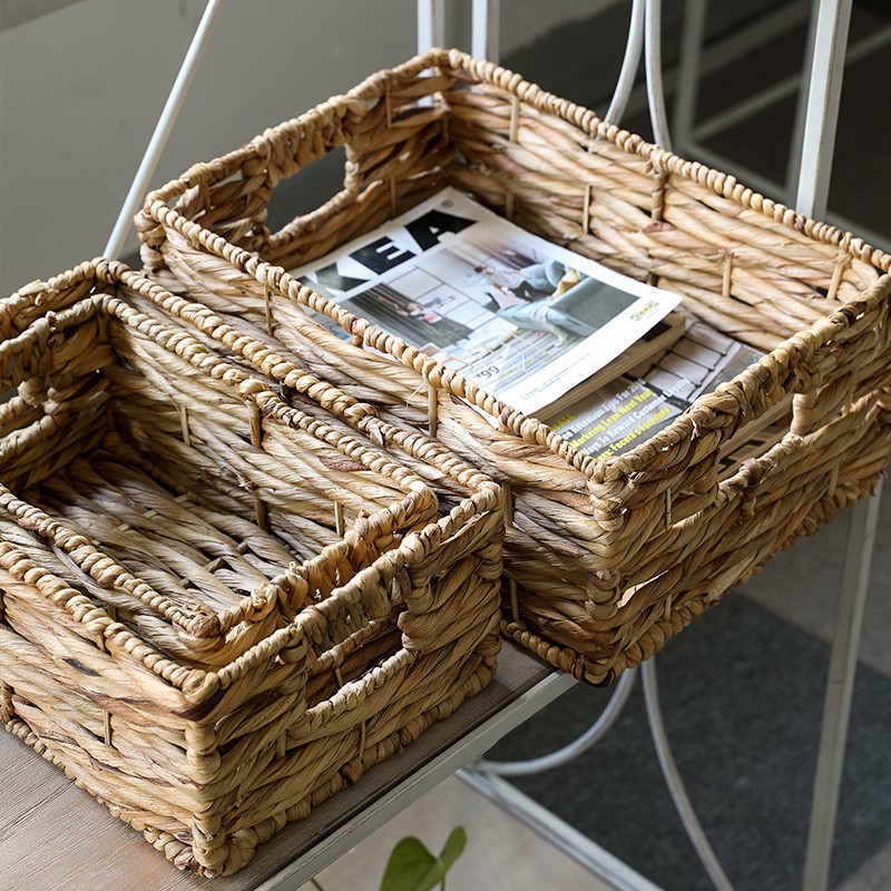 [yq] Americanstyle handmade straw wooden handle storage basket