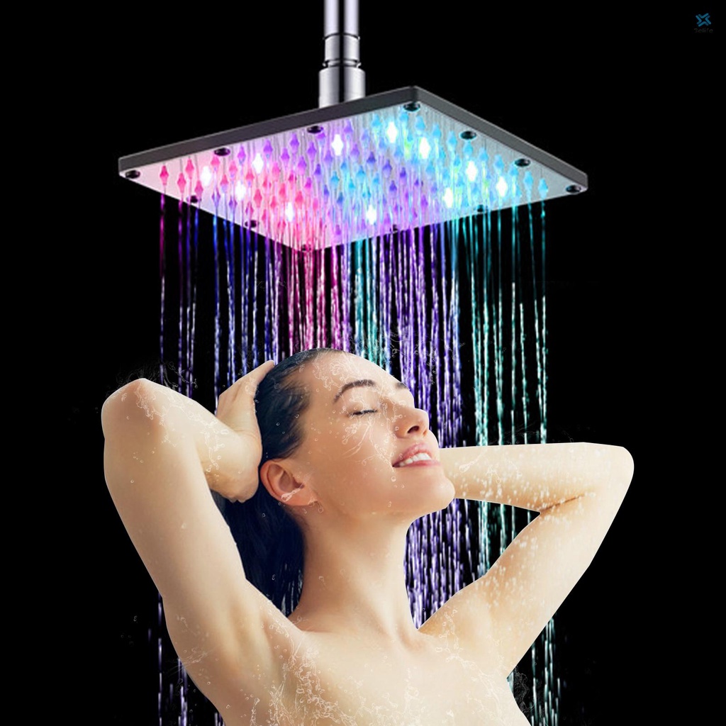 Elife 8 inch LED Rainfall Shower Head Square Shower Head Colorful Flashing Lights Shower Head