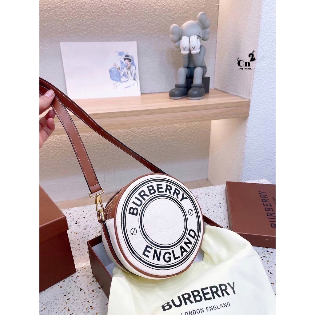 VIP Bur.berry Logo Graphic Canvas And Leather Louise Bag Bur.berry