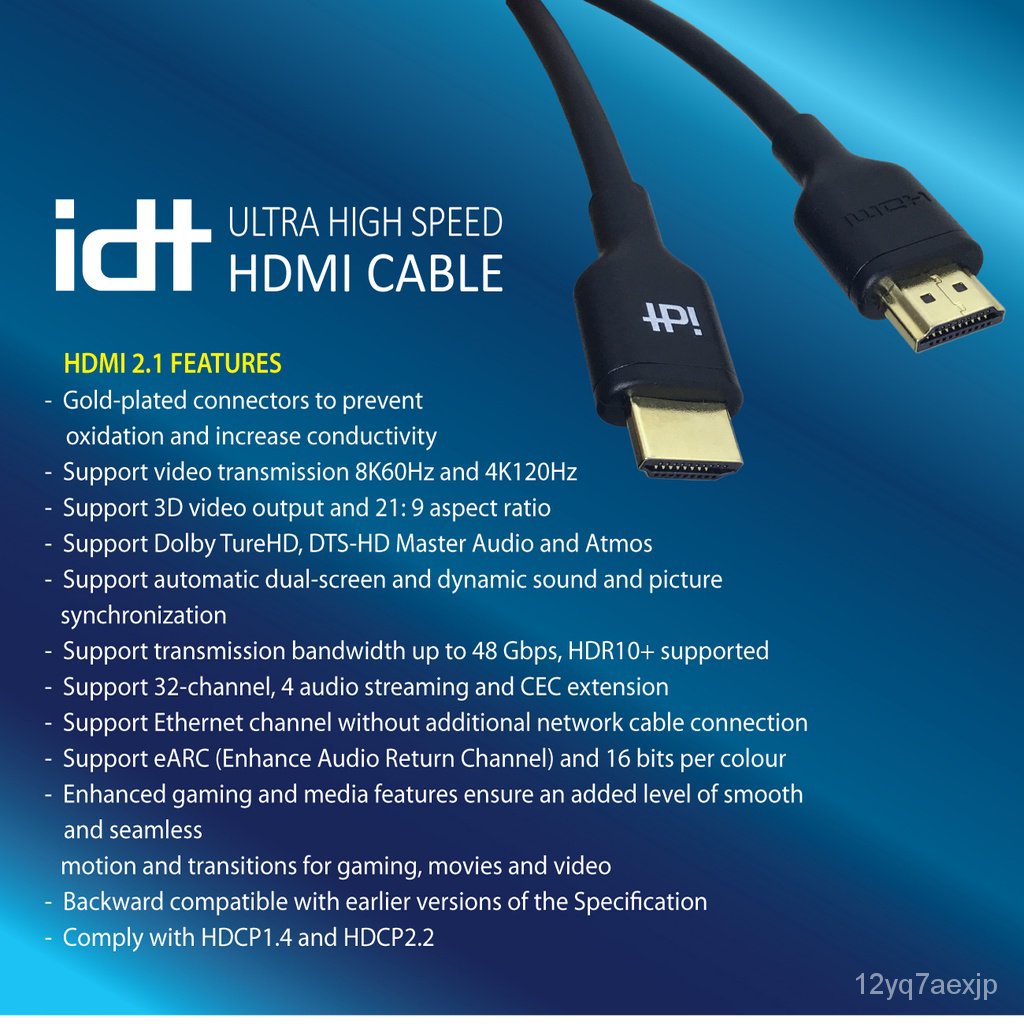 IDT HDMI 2.1 Cable Pure Copper Gold Plated Ultra High Speed HDMI Cable