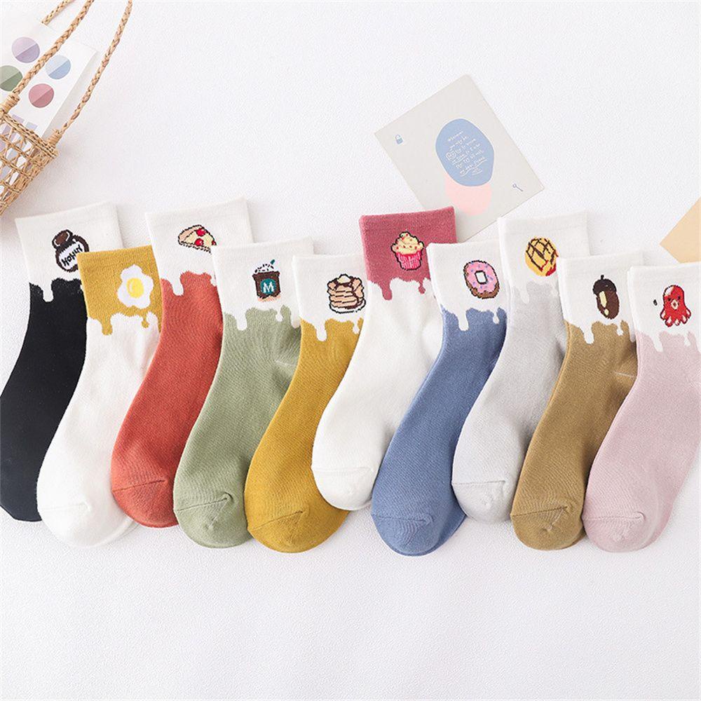 LAY Women Long Sock Cute Winter Sock Cotton Socks Donut Pancake Coffee