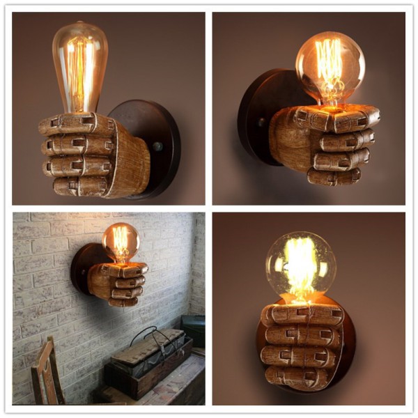 E27 Retro Style Fist Shape Wall Light Holder Resin Lamp Dinning Hall