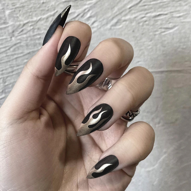 Black And White Flame Acrylic Nails Loucae Delicada