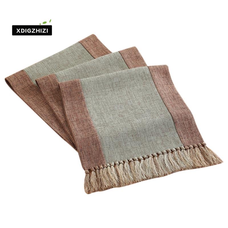 Premium Woven Patchwork Table Runners Linen with Handmade Fringe