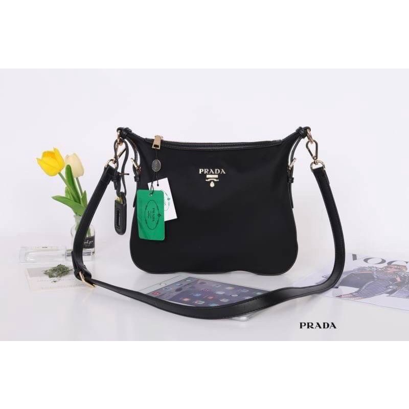 Prada Tessuto Saffiano Nylon and Leather Crossbody Messenger Bag Shopee Thailand