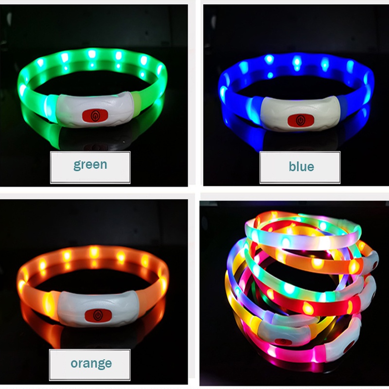 Silica Gel Led Dog Collar Light Usb Rechargeable Luminous Collar Anti
