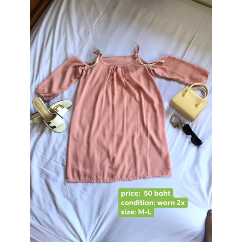 pink beach dress sleeves Shopee Thailand