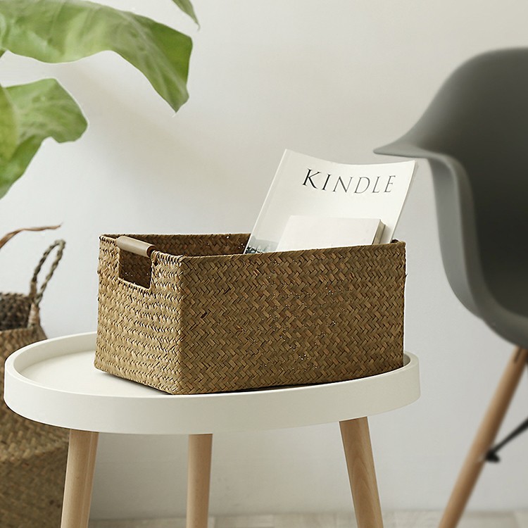 Living life natural seagrass woven wooden handle storage basket