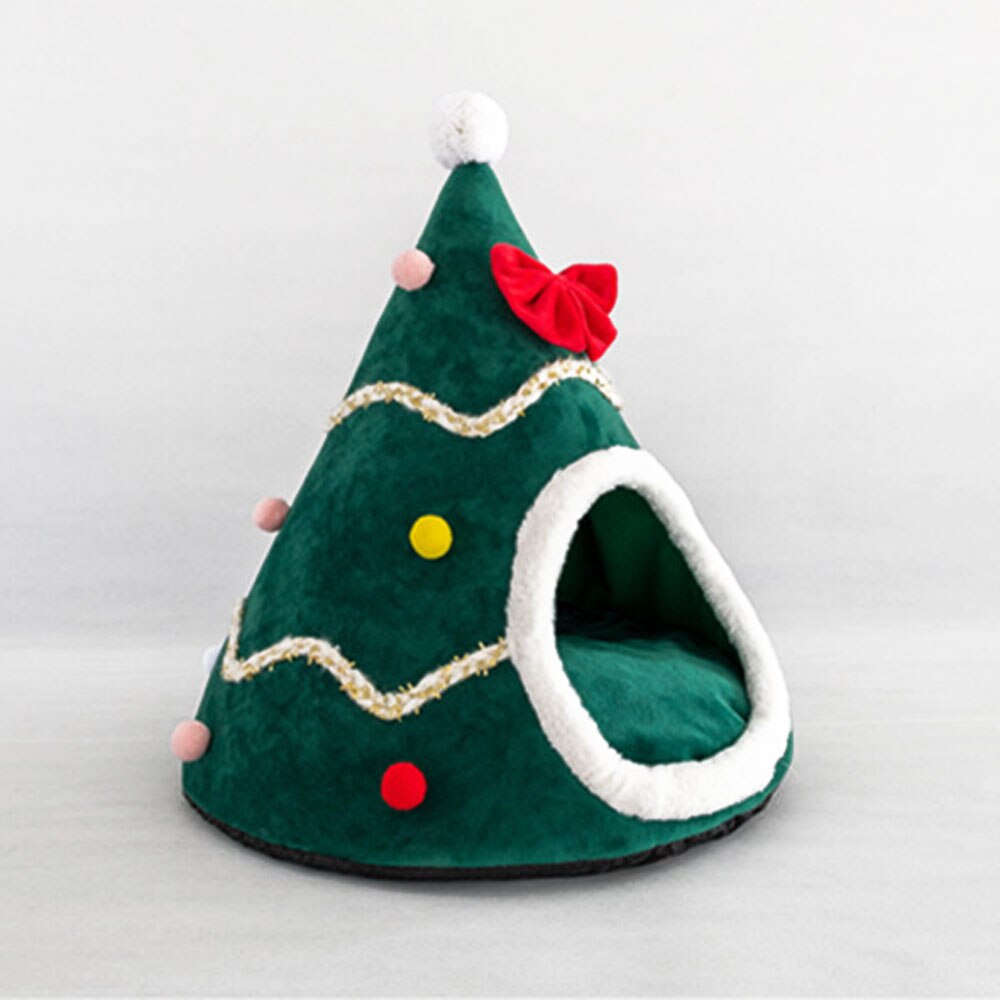 Christmas tree Form Dog Cat House Comfortable Sleeping Bed Half Closed