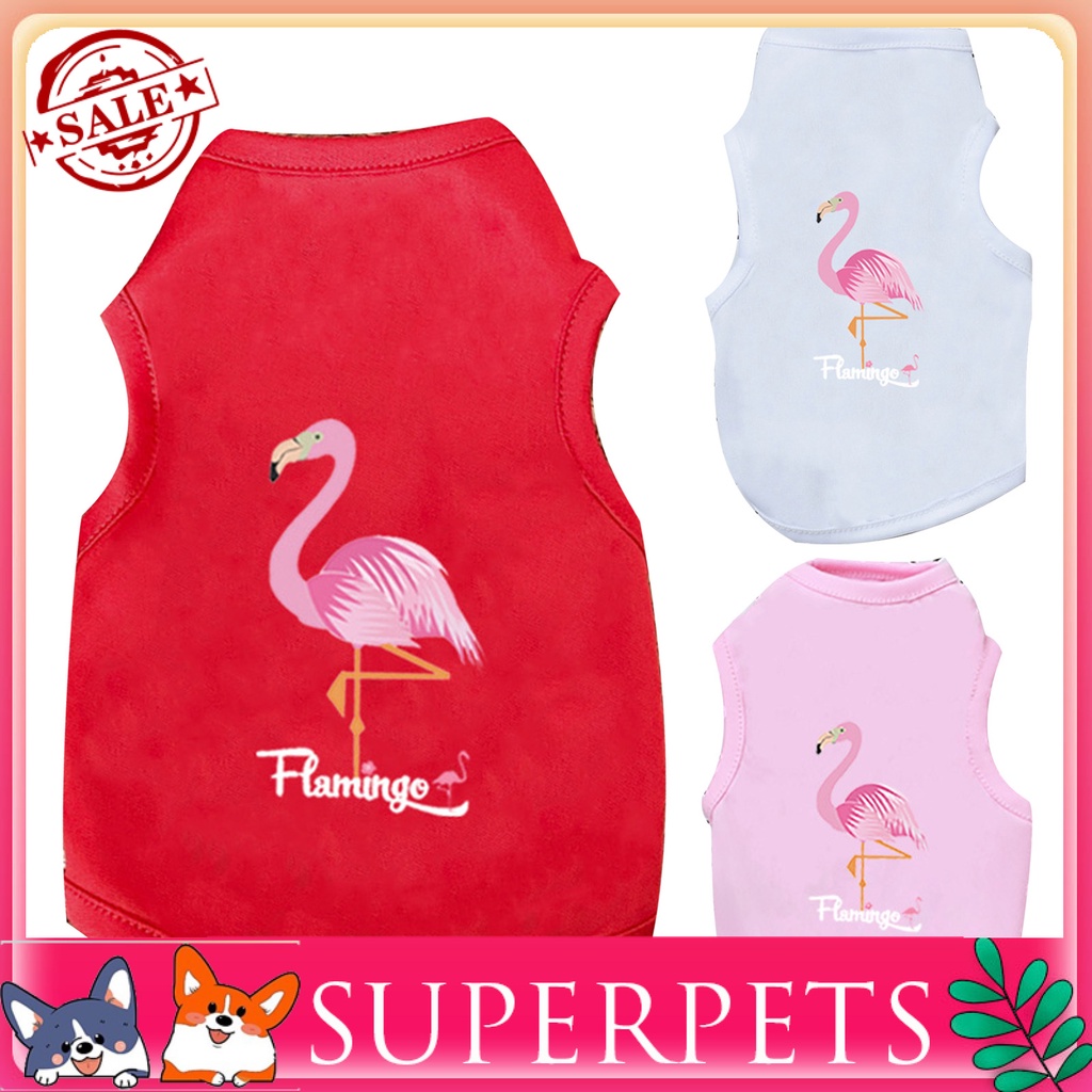Summer Cartoon Flamingo Print Vest Cat Dog Clothes Teddy Bichon Puppy