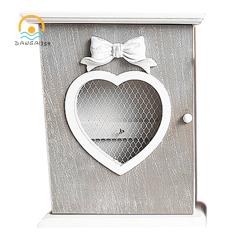 WallMounted Retro HeartShaped Hanging Wooden Storage Box Key Hook