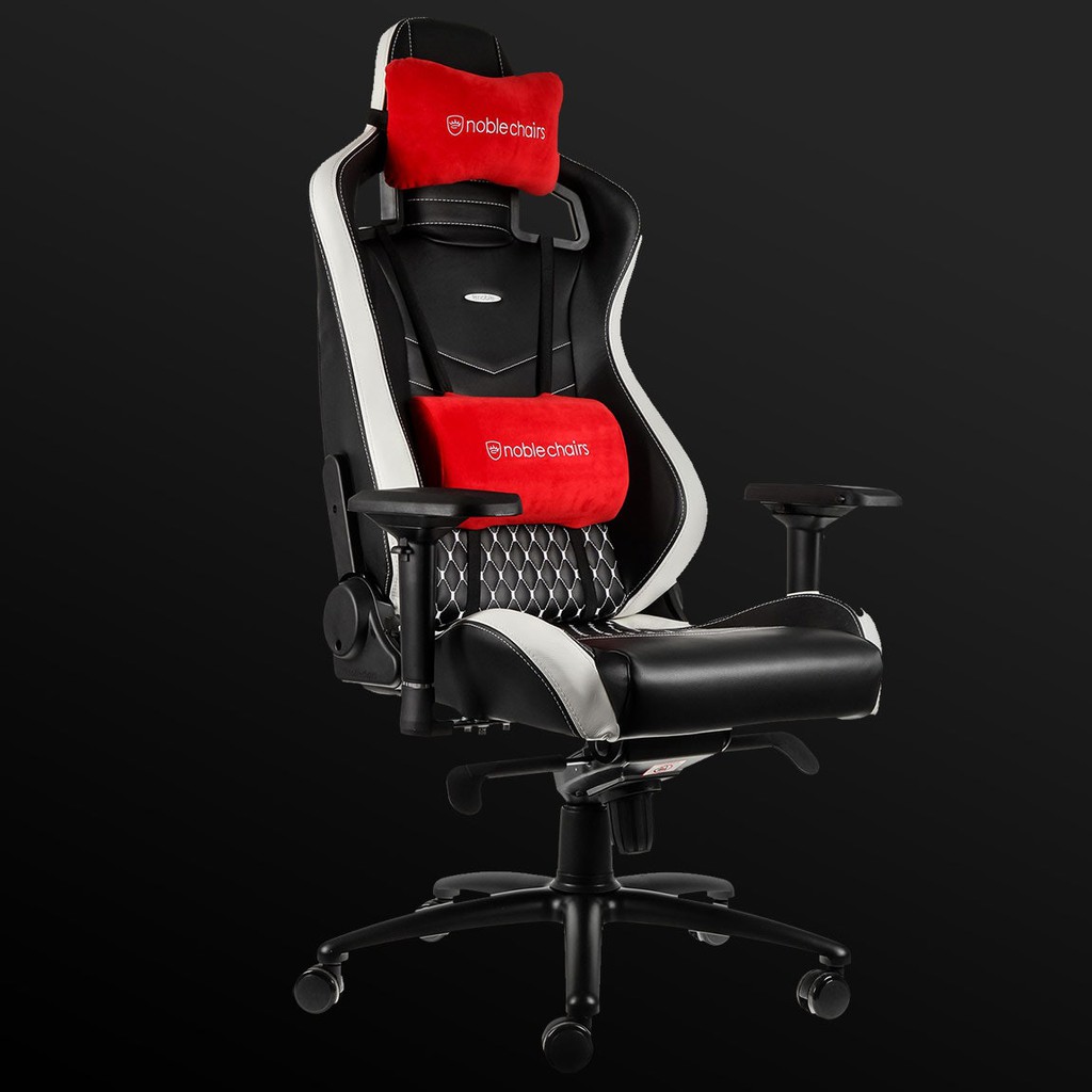 noblechairs EPIC real leather Gaming Chair black/White/Red (หนังแท้