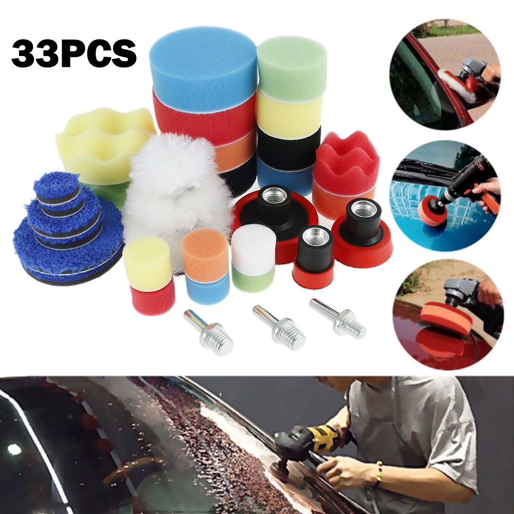 เครื่องมือขัดรถ 33pcs Car Polishing Pad Kit Sponge Foam Buffing Pads