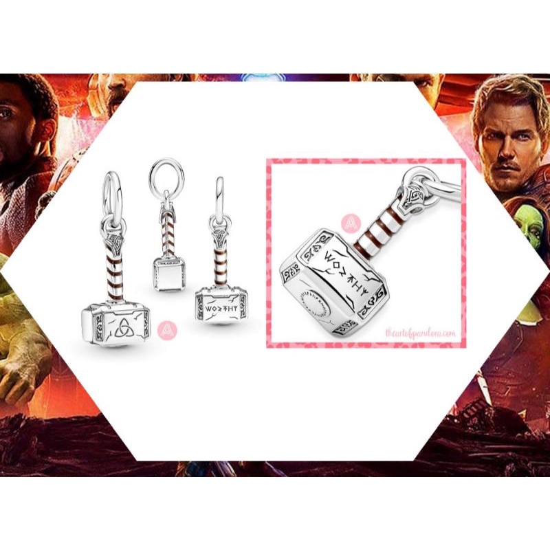 pandora silver dangle charm Marvel x pandora thor's hammer Shopee