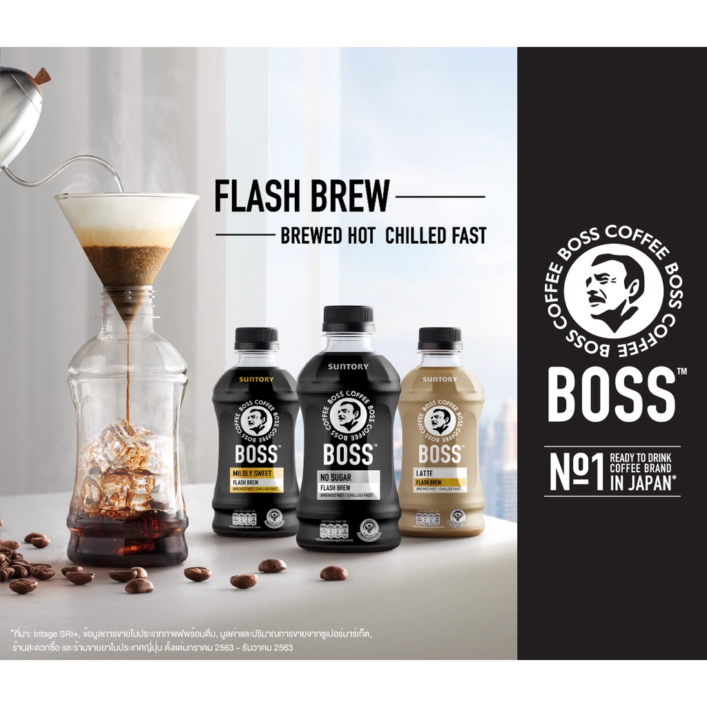 BOSS Coffee (24 ขวด) บอสคอฟฟี่ Mildly Sweet Latte No Sugar (กาแฟบอส ไม