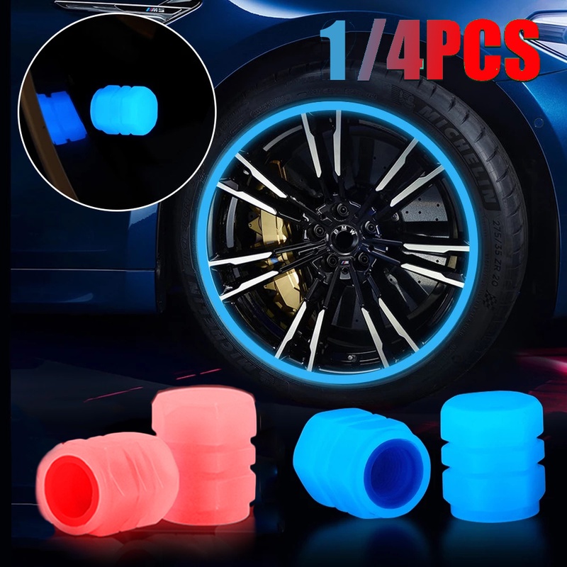 2022 Tire Blue Red Night Glowing Valve Cap Car Motorcycle Bike Wheel Hub Luminous Caps Decor