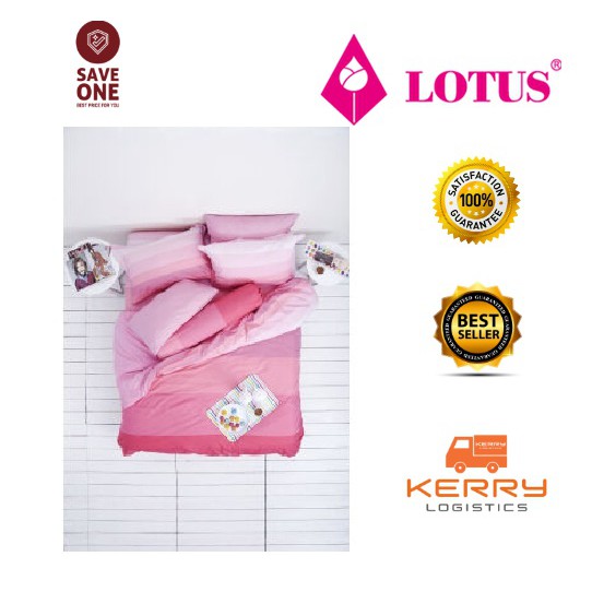 LOTUS Bed sheet ชุดเครื่องนอนโลตัส 5 ชิ้น ผ้าปูขนาด 6 ฟุต สีชมพู LISD