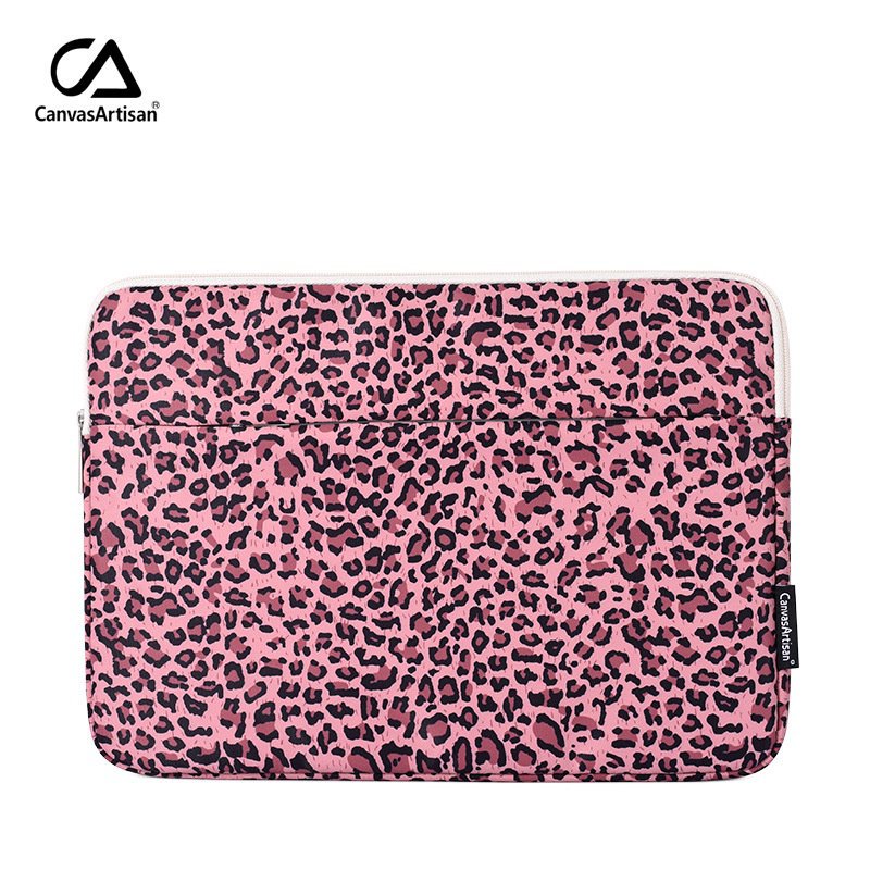 CanvasArtisan New Upgrade Leopard Laptop Sleeve Bag Front Pocket