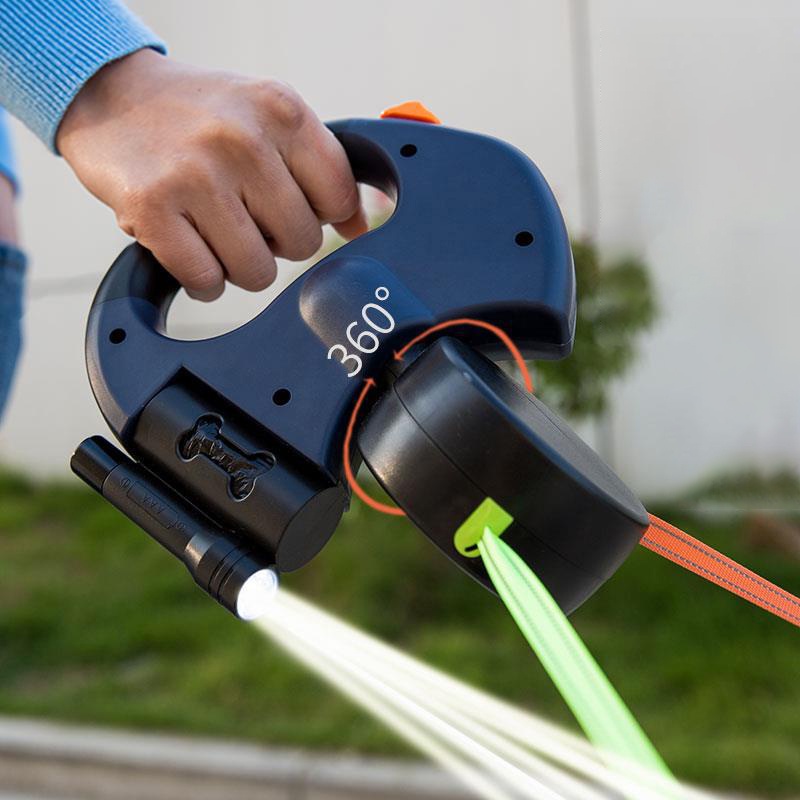 Dual Dog Rope Leash with Light Retractable Double Pet Traction Rope