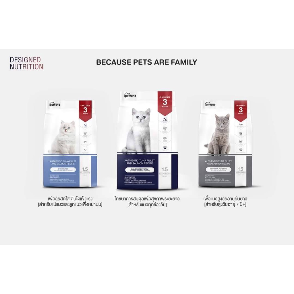 Petheria Innovation Cat Food กลูเตนฟรีไม่ผสมแป้งข้าวโพด ขนาด1.5kg
