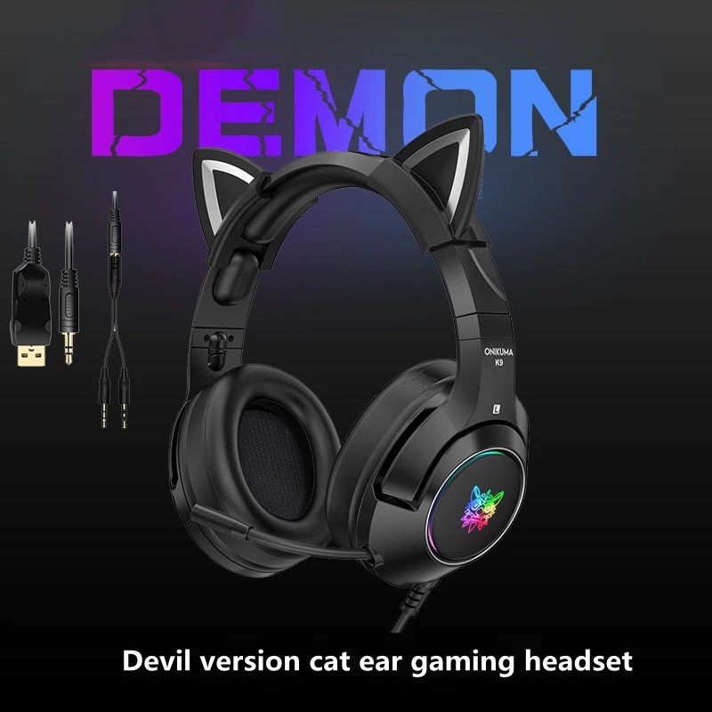 ¤ New Arrival K9 Black Demon Version Cat Ear Gaming Headset With Mic