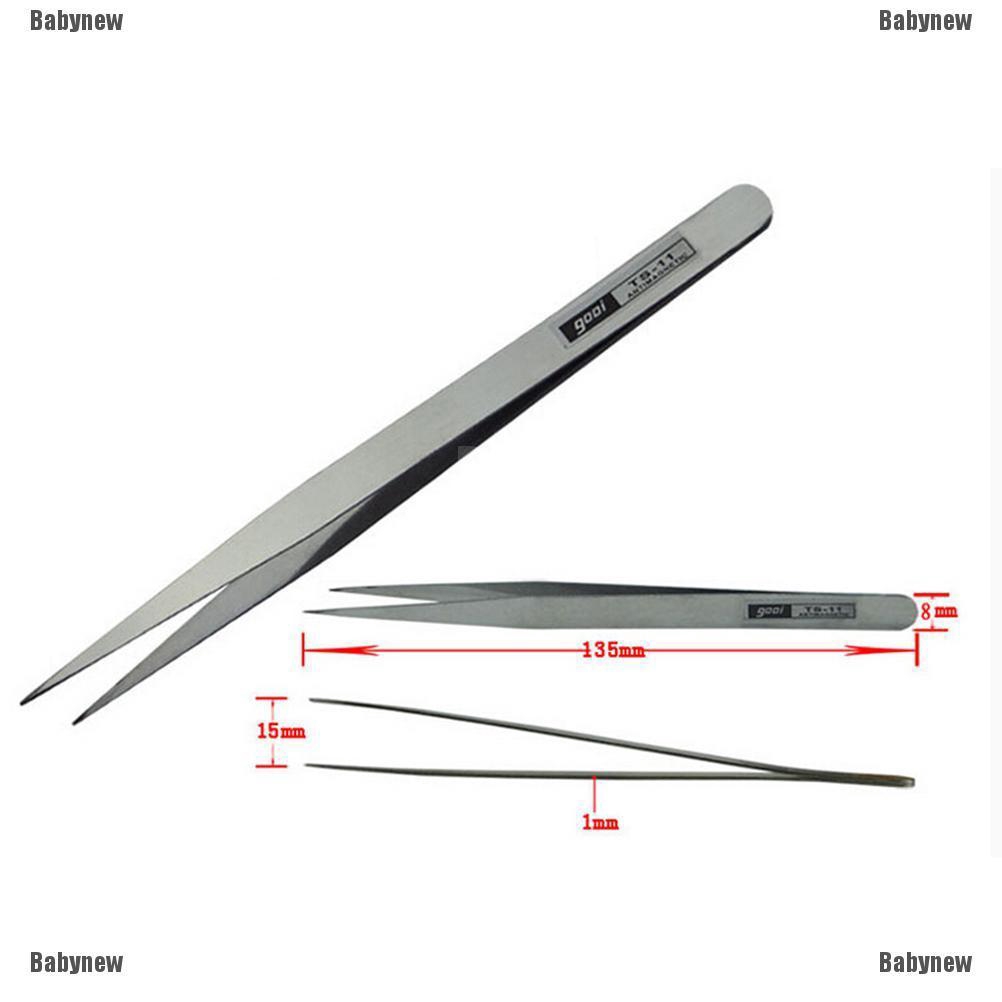 9PCS ESD Tweezers Tools Kit Precision Antistatic Black Fine Tip Curved Straight Stainless Steel