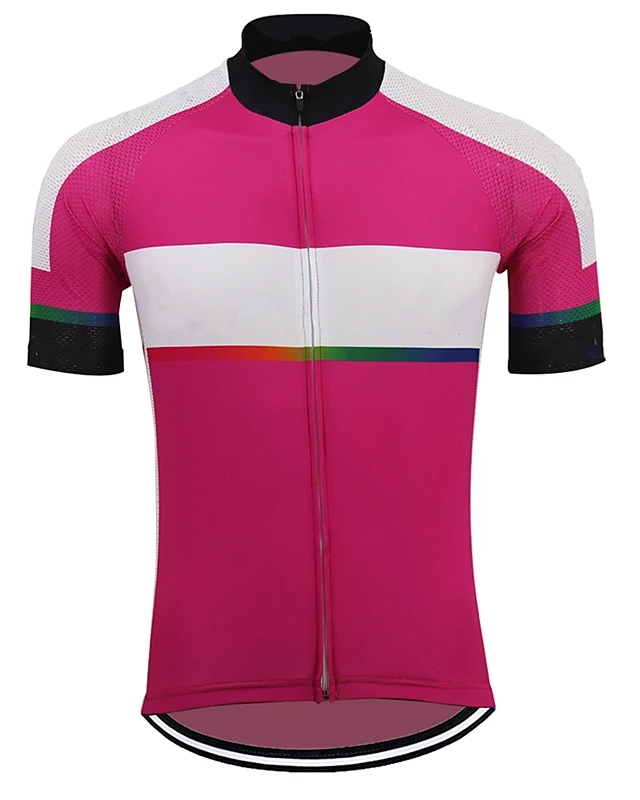 Men's Short Sleeve Cycling Jersey Polyester Pink Stripes Gradient Bike