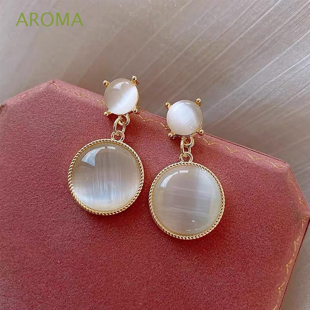 AROMA Personality Round Opal Earrings Fashion Prevent Allergy Stud