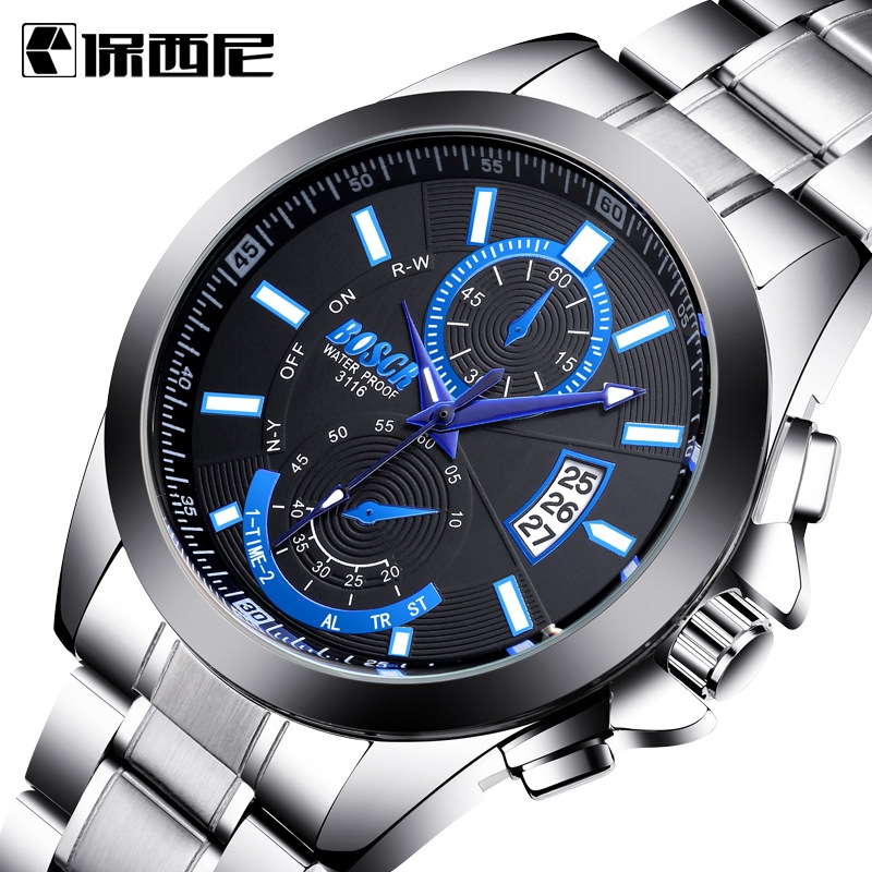 ღღBosch Men's Ribbon Calendar Sports Waterproof Night Light Watch v4I5