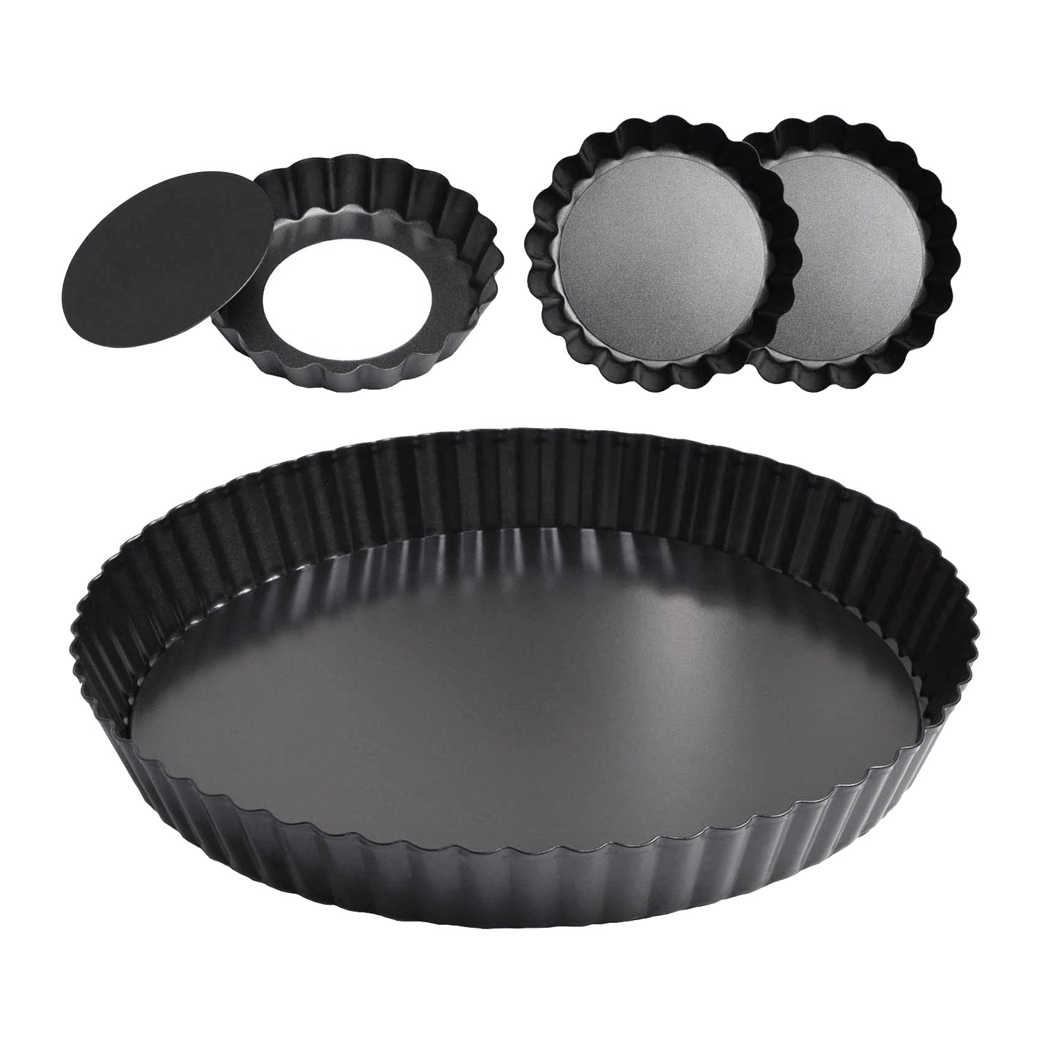 4In & 8.5In 4 Pack Tart Pan with Removable Bottom,NonStick Fluted