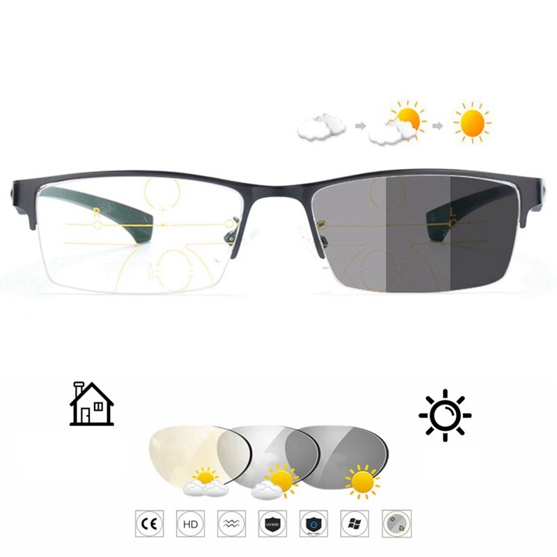 Finished Progressive Multifocal Reading Glasses Men Photochromic