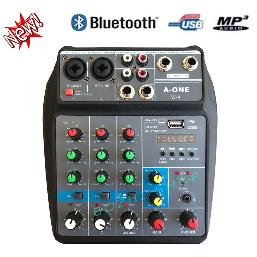 มิกเซอร์ มินิ mini audio mixer 4 channel USB MP3 sound mixer built it