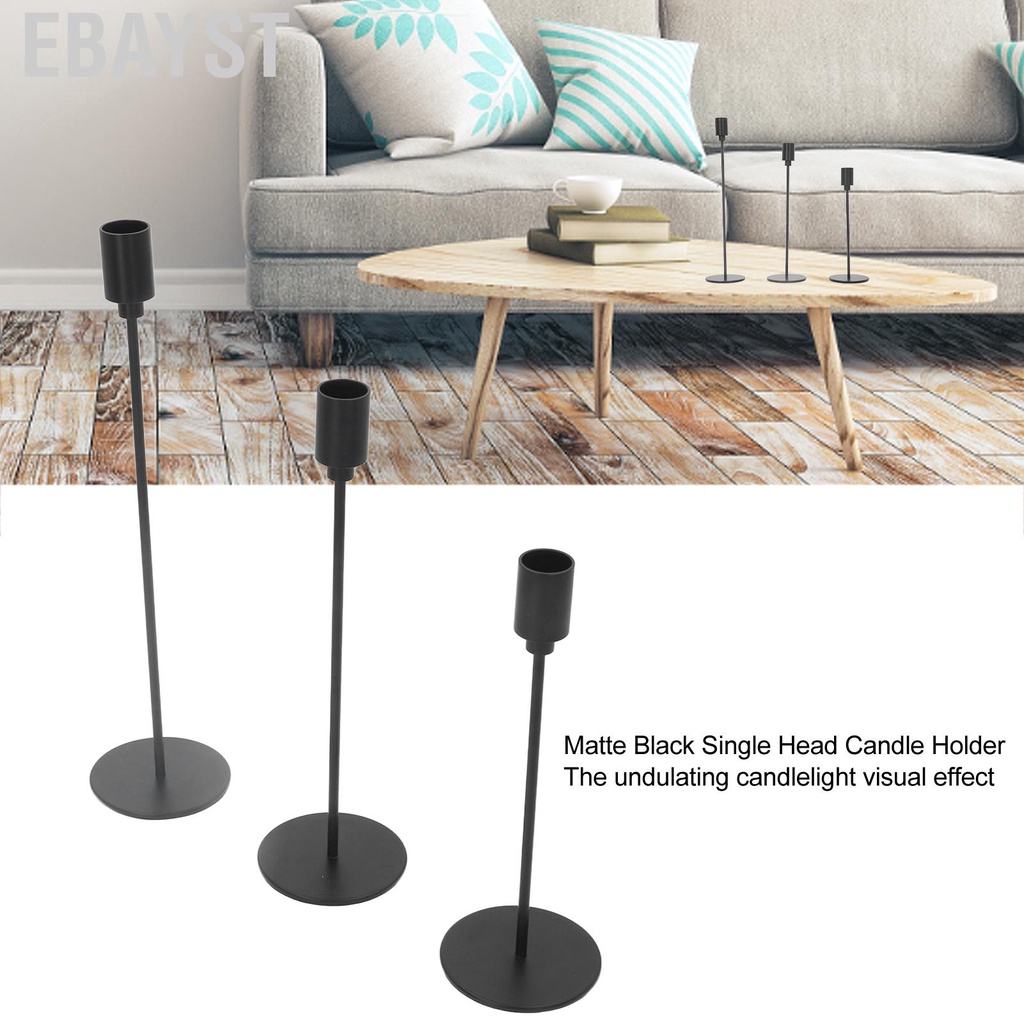 Ebayst 3 Sets Black Candlestick Holders Matte Metal Wrought Iron