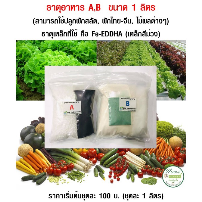 ปุ๋ย AB ปุ๋ยไฮโดรโปนิกส์ แบบผง (ZEN HYDROPONICS) ขนาด 1 ลิตร ใช้น้อย