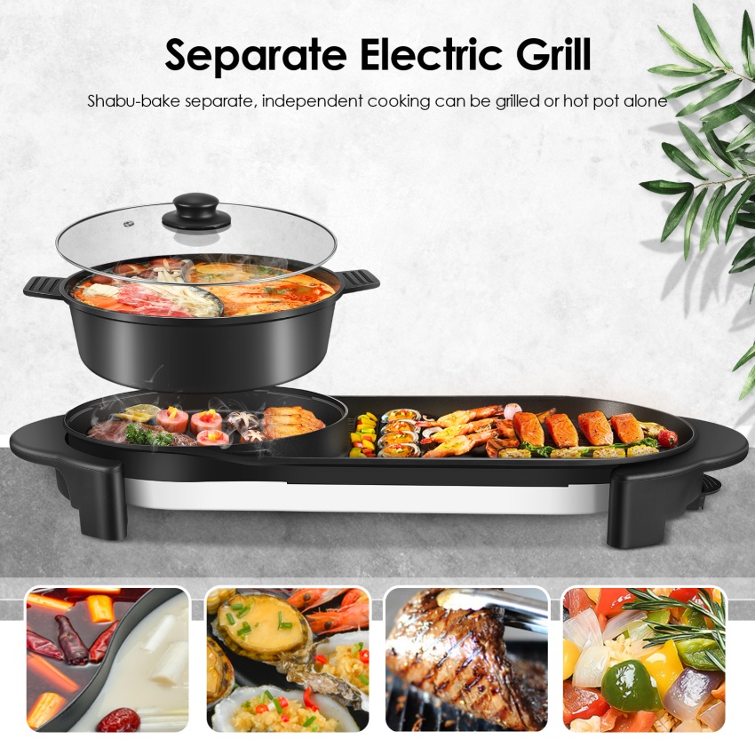 Portable Electric Grill Electric Barbecue Grill Indoor Hot Pot Chafing Dish Electric Cooker 5