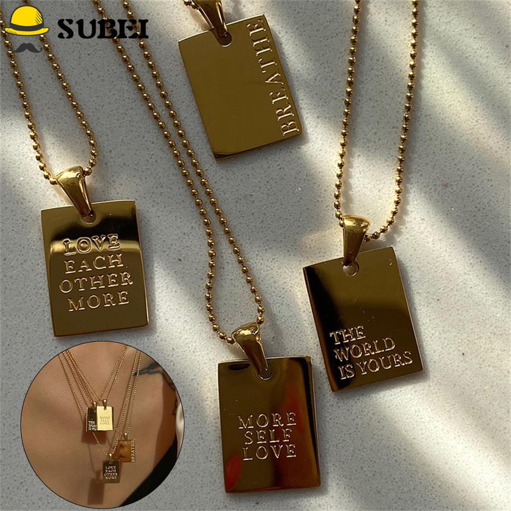 SUBEI Women Men Pendant Necklace Party Accessories Gold Color Engraved